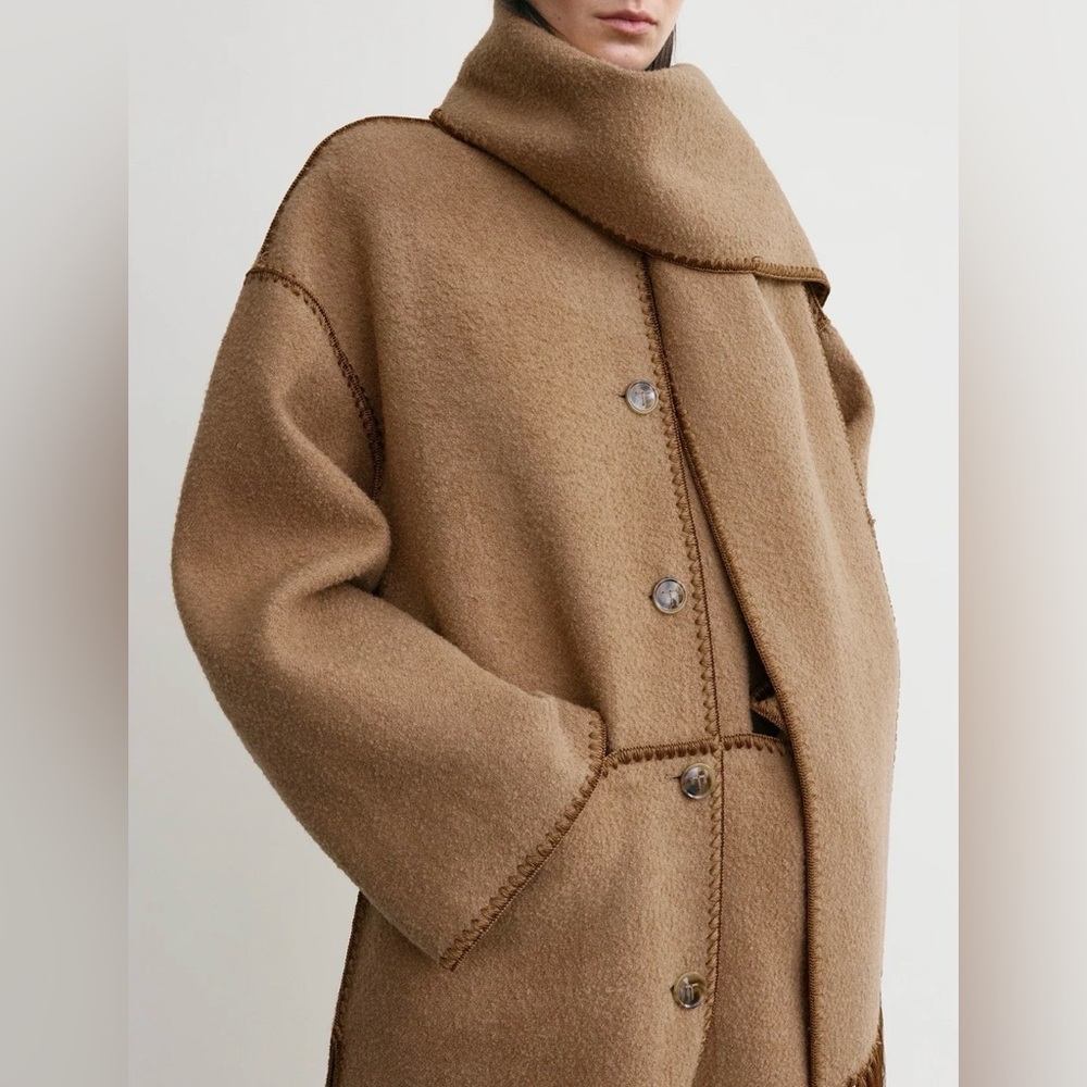 Toteme Embroidered Scarf Coat, 34, Camel - Picture 15 of 16